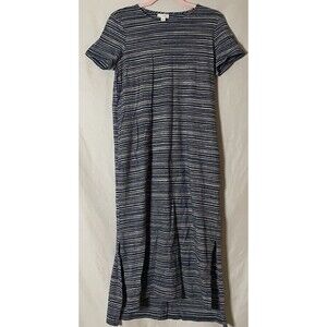 Pure Jill Maxi Tshirt Dress Size Small Blue Striped Short Sleeve Modal Travel